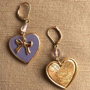 Purple Heart Goldtone bow pierced dangle earrings